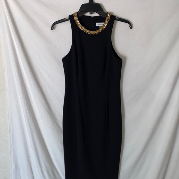 Calvin Klein | Dresses | Calvin Klein Black Dress With Gold Chain Neck |  Poshmark